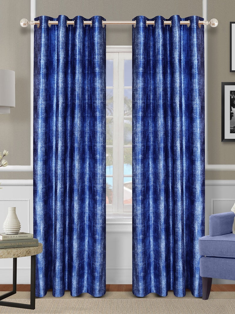 Blue Polyester Long Door Curtain Set of 2